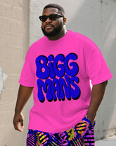 Men's Plus Size Street Graffiti Pink Fun BIGGMANS Letter Print Round Neck Short Sleeve T-Shirt Shorts Suit